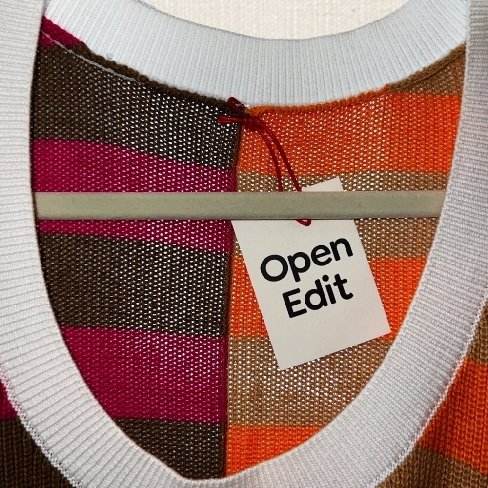 OPEN EDIT Striped ColorBlock Short Sleeve Scoop Neck Sweater Midi Dress NWT/MD - Picture 13 of 14